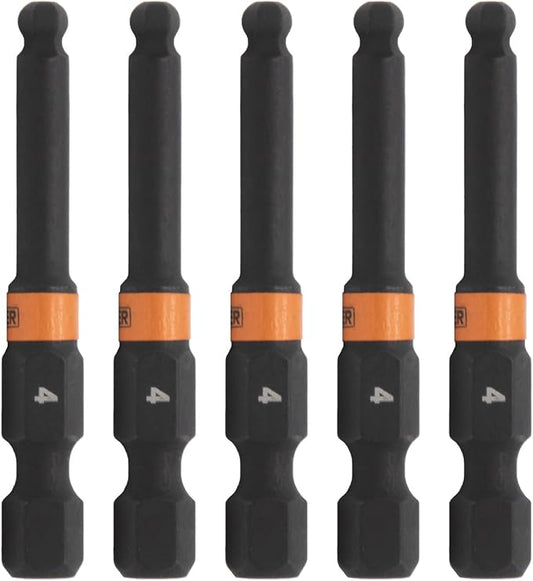 Ball-End Hex 4mm Impact Driver Bit - Railer Allen Wrench Drill Hex Bits. 1/4 Quick Release S2 Steel 2 inch 4mm Ball-End Hex Bits. (5 Pack)