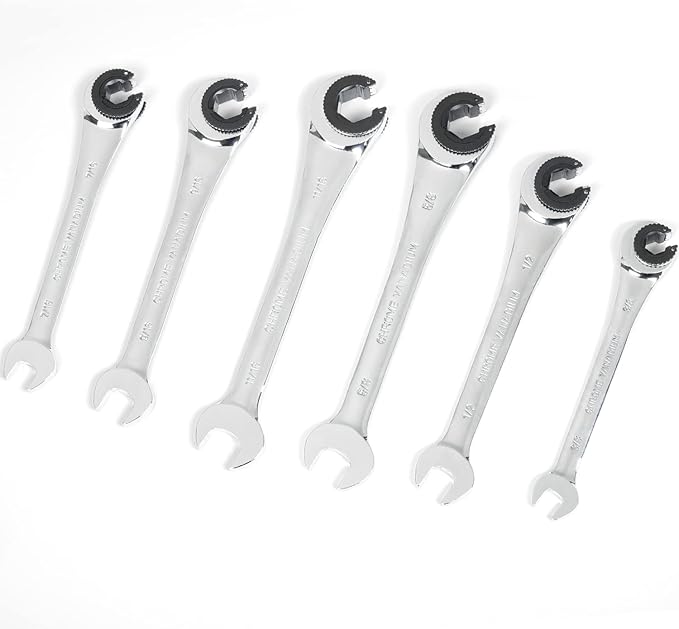 Anbull 6PCS SAE Combination Ratcheting Wrench Set with Open-end Fixed-Head, Tubing Ratchet Spanner with 72 Gears Cr-V Steel Constructed 3/8'' 7/16'' 1/2'' 9/16'' 5/8'' 11/16''