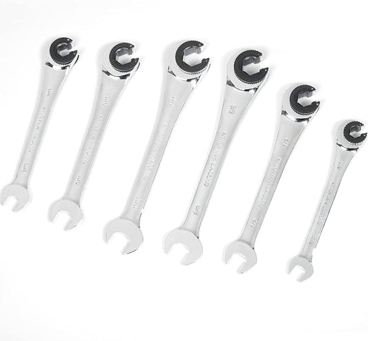 Anbull 6PCS SAE Combination Ratcheting Wrench Set with Open-end Fixed-Head, Tubing Ratchet Spanner with 72 Gears Cr-V Steel Constructed 3/8'' 7/16'' 1/2'' 9/16'' 5/8'' 11/16''