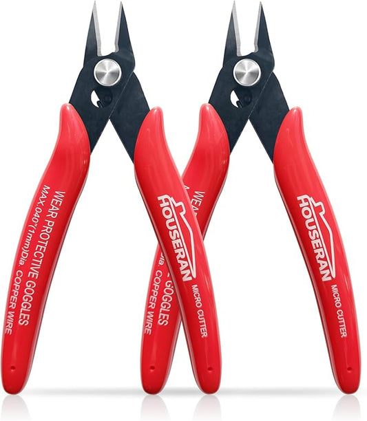 Small Wire Cutters, 2 PACK, 5 Inch Micro 170 Flush Cutter, Wire Cutters Spring Loaded Cutting Pliers, Side Cutters, Diagoanl Cutters for Jewelry Making, Models, Zip Ties Plastic Wire Snips