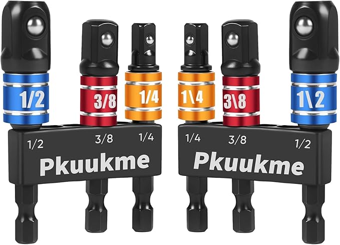 6PCS Impact Socket Adapter Set - 1/4", 3/8", 1/2" Drill Socket Adapters with Extension Driver Bit & Holder, Socket Drill Adapters Compatible with Power Drill and High Torque Impact Wrench