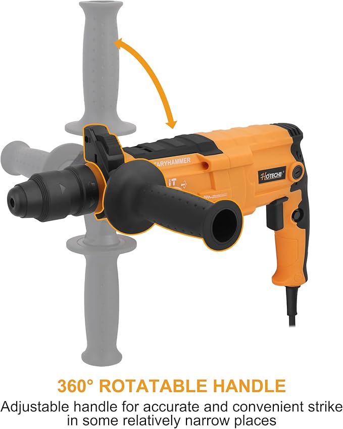 Hoteche 3-in-1 Rotary Hammer Drill 1-Inch SDS Plus Electric Hammer 6.7-Amp/800W Variable Speed Corded Power Hammer Drill Demolition Jack Hammer for Concrete with Extra 1/2 Chuck, Drill Bits & Chisels