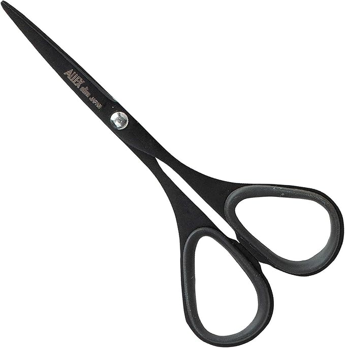ALLEX Mini Black Scissors for Office 3.9" [Non-Stick], All Purpose Slim & Thin Low Profile Scissors, Made in JAPAN, All Metal Sharp Japanese Stainless Steel Blade with Non-Slip Soft Ring, Black