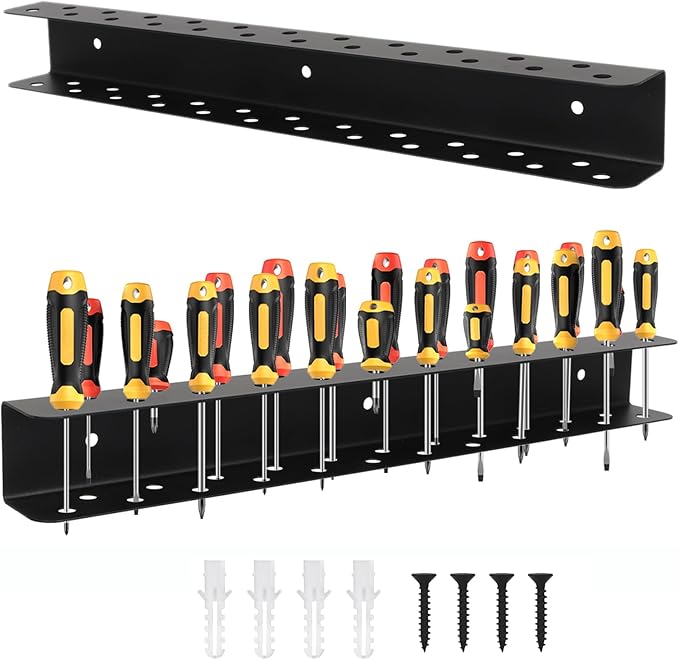 Screwdriver Organizer, Carbon Steel Screwdriver Holder, Garage Tool Organizer Wall Mount for Pliers, Wrenches & Nut Driver, Utility Storage Rack for Workspace, Workshop, Shed (15.7?섃셂/23 Holes)
