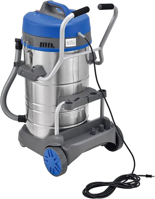 Global Industrial Commercial HEPA Wet Dry Vacuum with On-Board Storage and Tool Kit, Stainless Steel, 21 Gallon Capacity, 120 CFM, 1400W, 120V, 8'L Power Cord