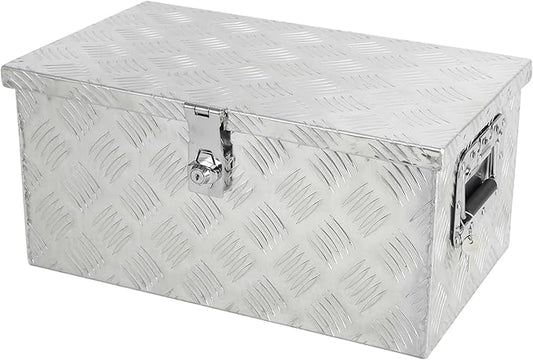confote 20" Heavy Duty Aluminum Stripes Plated Tool Box Pick Up Truck Bed RV Trailer Toolbox Waterproof Square Storage Organizer with Side Handle, Lock with Keys -20"x 13"x 10"，Silver
