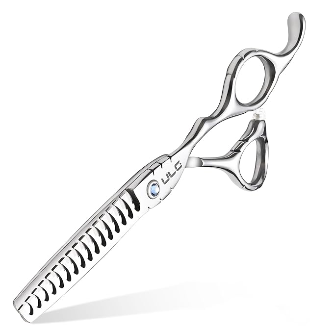 ULG Hair Thinning Scissors 6.7??Shark Series 100% Japanese Stainless Steel, Offset Handle, 16-Tooth Fishbone Chunker 45% Hair Removal, Professional Barber Layering Shears for Salon & Home Hair Styling
