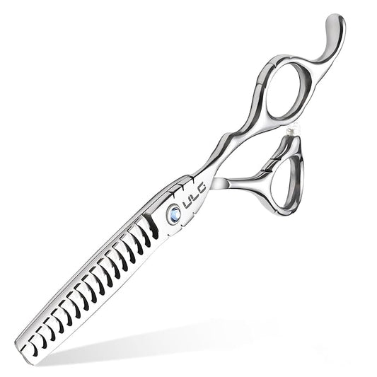 ULG Hair Thinning Scissors 6.7??Shark Series 100% Japanese Stainless Steel, Offset Handle, 16-Tooth Fishbone Chunker 45% Hair Removal, Professional Barber Layering Shears for Salon & Home Hair Styling