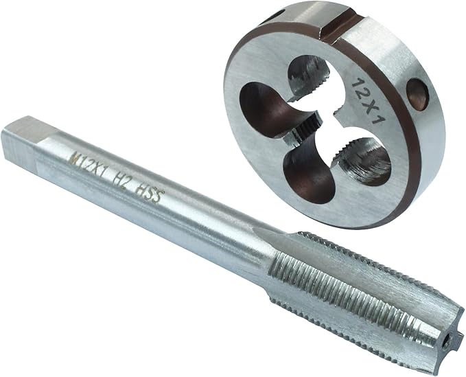 HARSKIYER M12 x 1 Metric Tap and Die Set, HSS Machine Thread Tap Die Set, M12 x 1mm Right Hand Thread Tapping Tool