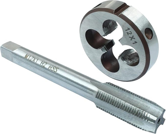 HARSKIYER M12 x 1 Metric Tap and Die Set, HSS Machine Thread Tap Die Set, M12 x 1mm Right Hand Thread Tapping Tool
