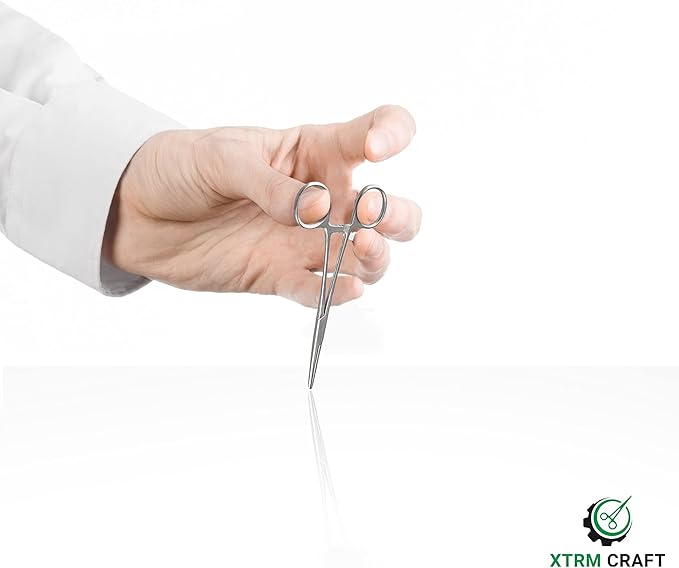 Pean Hemostat Straight and Curved Multipurpose Locking Tweezer Clamps Serrated, Stainless Steel - Hemostats for Nurses, Fishing Forceps, Crafts and Hobby
