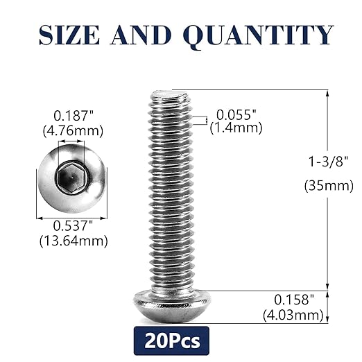 5/16-18 x 1-3/8" Button Head Socket Cap Bolts Screws, 20Pcs 304 Stainless Steel 18-8, Allen Hex Drive, Bright Finish by SG TZH(with Hex Spanner)