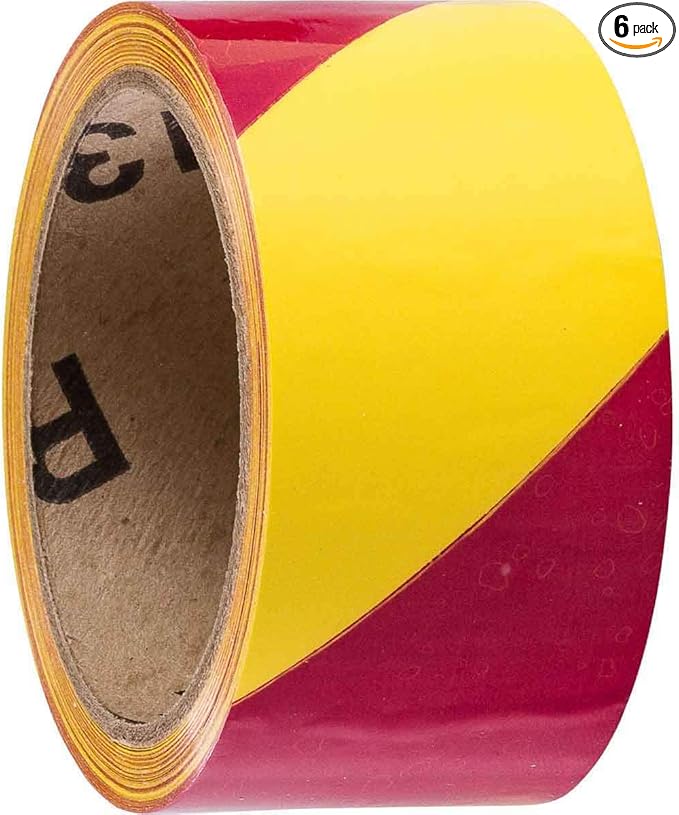 WOD Magenta/Yellow Heavy-Duty Striped Safety Warning Tape, 4 inch x 18 yds. (Pack of 6) Floor Tape for Lane Marking Safety Areas, Warehouse, Gym, School, and Parking Spaces