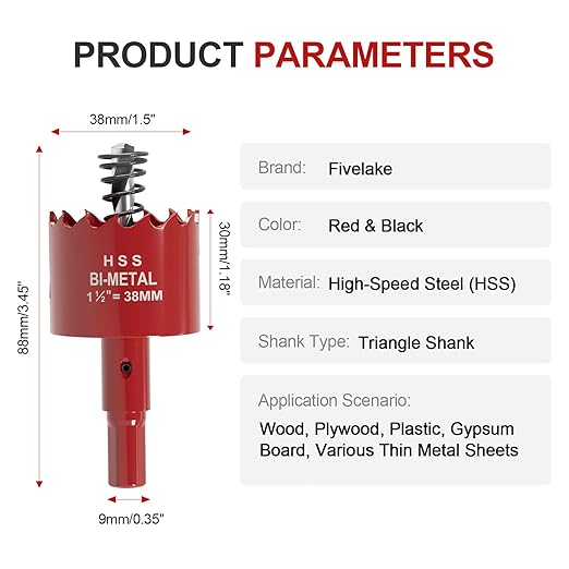 1-1/2" (38mm) Bi-Metal M42 High Speed Steel Hole Saw with Pilot Drill Bit, Smooth Cutting Edge for PVC, Drywall, Wood, Plastic, Gypsum Board, Rubber, Thin Metal