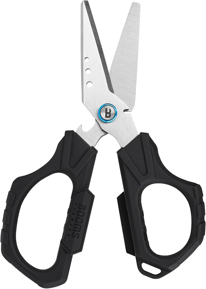 Booms Fishing Braided Line Cutter: 6.3in Multifunction Fishing Scissors - Fishing Shears with Serrated Blades and Side Wire Cutter, S04