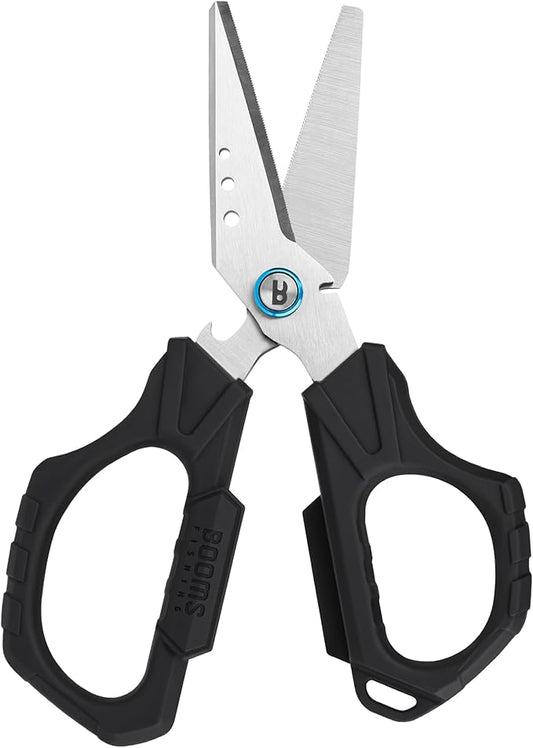 Booms Fishing Braided Line Cutter: 6.3in Multifunction Fishing Scissors - Fishing Shears with Serrated Blades and Side Wire Cutter, S04