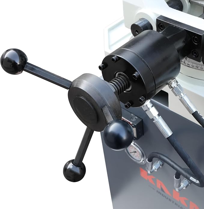 KAKA INDUSTRIAL Circular Cold Saw, 12.4 inch Semi-Automatic Hydraulic Circular Saw with Foot Pedal Control for Steel and Aluminum, Double Vise and Coolant System PDS-12H