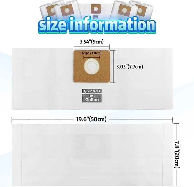 10 PCS Bundle Set 3 Gallon Vac Bags, ALYYDBG Type C 90669 9066900 9066933, All Around Vac Filter Bags