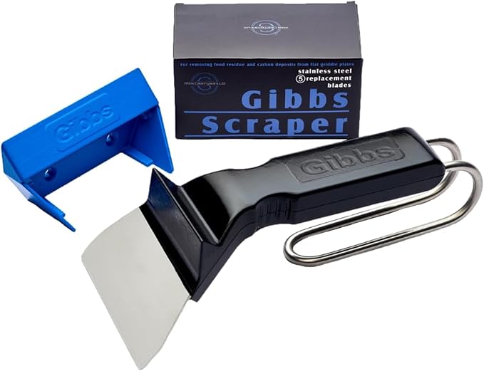 Heavy Duty Gibbs Griddle Scraper, Latest Concept in Griddle Cooking and Cleaning, 5 Replacement Blades, Commercial and Domestic Quality