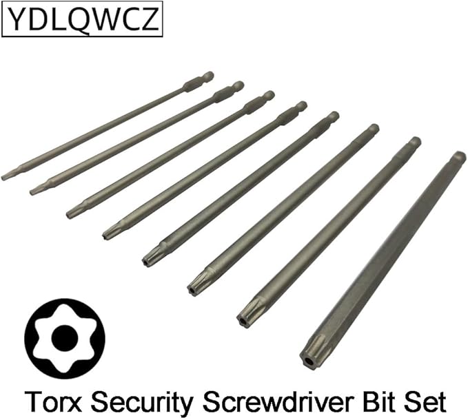 Long Torx Security Screwdriver Bit Sets 6 Inch Length T8 T10 T15 T20 T25 T27 T30 T40 S2 Steel Torx Security Head Drill Screw Driver Drill Set (8Pcs 150mm)