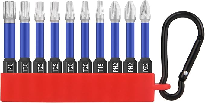 HPHOPE Professional Shockwave Screwdriver Bit Set 10-Piece ??50mm Torx, Pozi, Phillips, Hexagon Bits with Key Ring