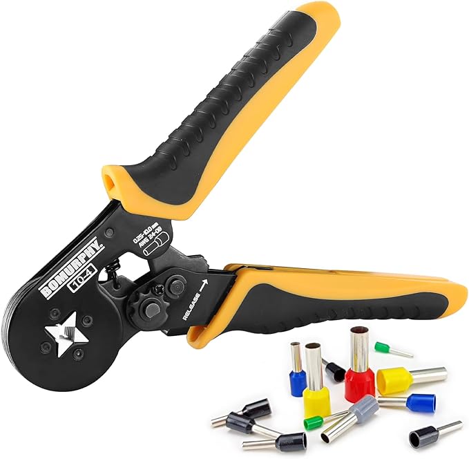 Ferrule Crimping Tool Kit with Wire Connectors, AWG24-8 Sawtooth Self-Adjustable Ratchet Wire Terminals Crimper Kit (Crimper Plier)