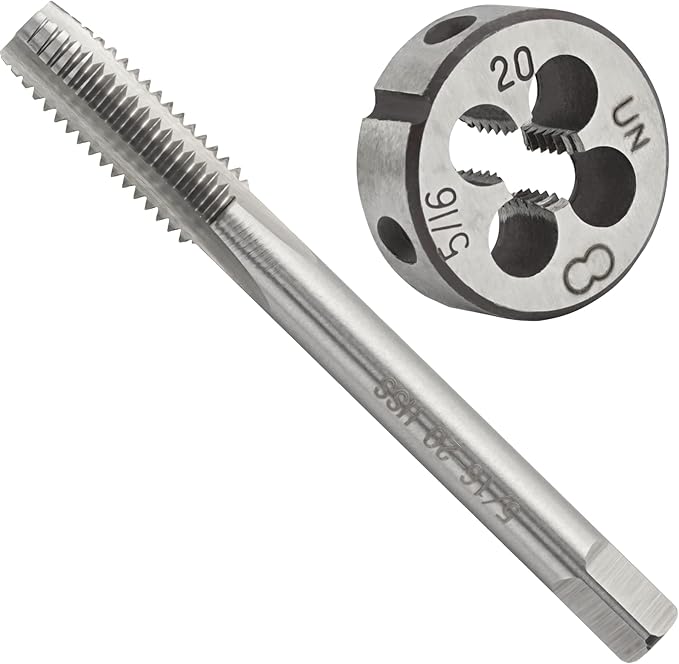 Aceteel 5/16"-20 UN HSS Tap And Die Set, 5/16 x 20 UN Machine Thread Tap And UNS Round Thread Die Right Hand