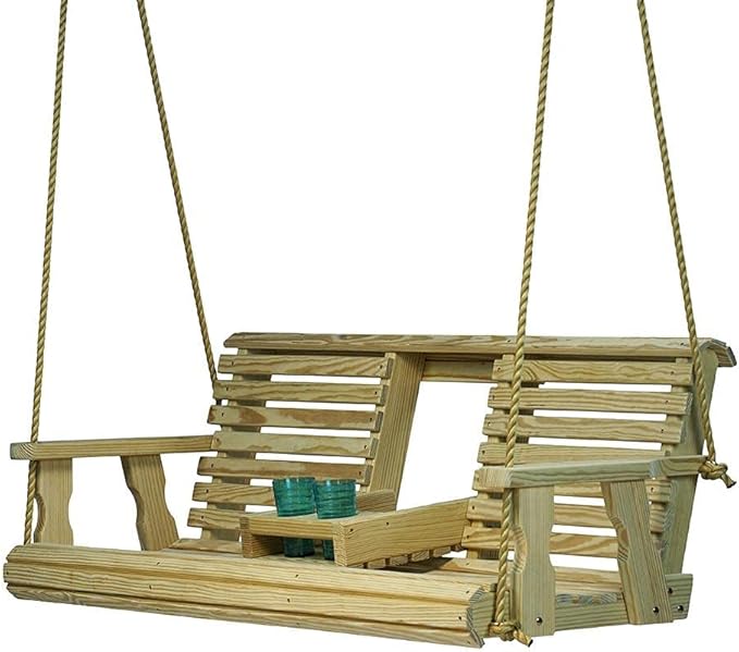 Porchgate Amish Heavy Duty 800 Lb Rollback Console Treated Porch Swing with Hanging Ropes (Unfinished)