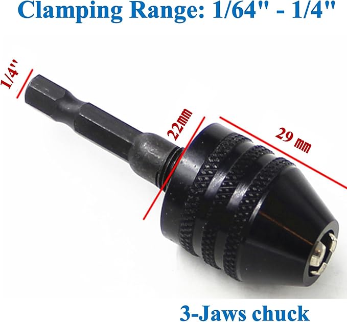 aiyun Keyless Chuck Adapter for Impact Driver - 2Pcs Impact Drill Adapter 1/4 Hex Shank (0.3-6.5mm,0.3-6.5mm)