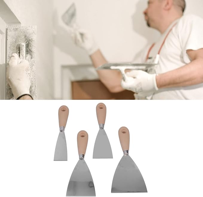 Putty Knife, Paint Scraper Spackle Wall Repair 4 Pcs Putty Knife Scrapers Stainless Steel Spackle Knife Metal Scraper Tool for Drywall Finishing, Plaster Scraping, Decals