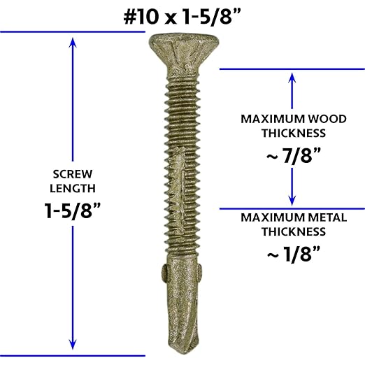 10x1-5/8 Reamer Tek Torx/Star Head Self-Drilling Wood to Metal Screws - for Flatbeds, Trailers - T-30 Torx Screw Head 1 Pound 113 Screws