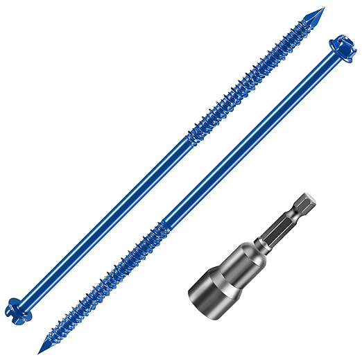 Wensilon(30 PCS) 1/4" * 6" Slotted Hex Concrete Screws Anchor Blue Hexagon Head for Anchoring to Masonry, Block or Brick Stucco