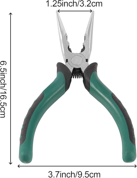 ZOENHOU 16 PCS 6 Inch Spring Loaded Needle Nose Pliers with Side Cutter, Professional Precision Long Nose Pliers with Side Cutting for Cables Clamping Pinching