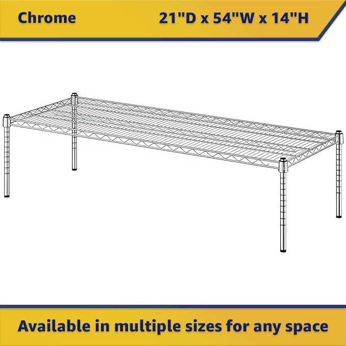21" x 54" x 14" Chrome Wire Storage Shelf, Dunnage Rack, Commercial 1 Tier Small Shelf