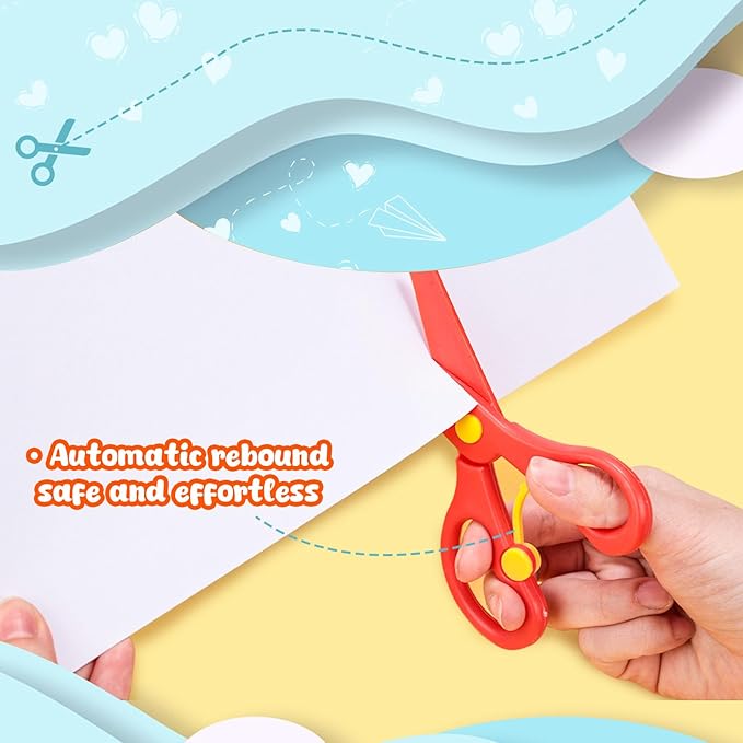 LOVESTOWN Kids Scissors, 8PCS Blunt Tip Training Safety Scissors Stocking Stuffer for Toddler & Children, Anti-Pinch Design, Child Hand-Eye Coordination Development, Art Craft Cutting Paper Supplies