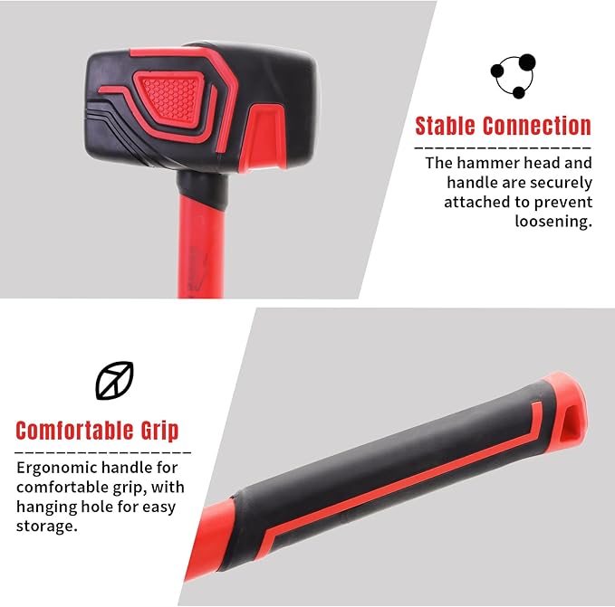 Mallet, 36 oz Mallet Hammer, Soft Face Hammers, Rubbers Hammers, Rubber Mallets Hammer, Rubber Mallets For Woodworking, Crafts, Jewelry Making, Red and Black(1011g)