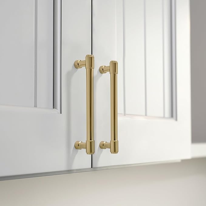 khtumeware 2 Pack Brushed Brass Cabinet Pulls 3-3/4 Inch(96MM) Hole Centers Brushed Gold Cabinet Handles Cabinet Hardware Kitchen Handles for Cabinets Cupboard Handles Drawer Pulls