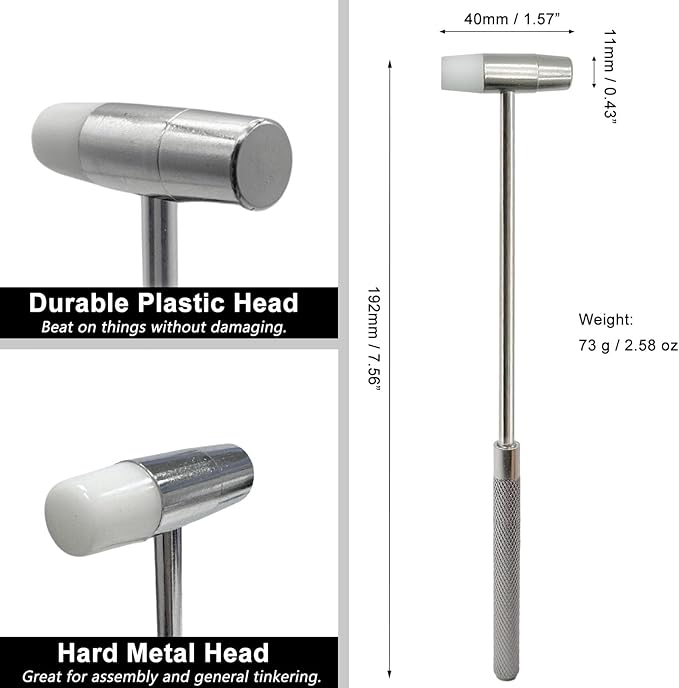 Lightweight Small Hammer, Jewelry Mallet, Craft Hammer for Small Projects, Jewelry, Watch, Tuning, Woodworking, DIY, Leather, Anti Slip Grip, 2 Pcs