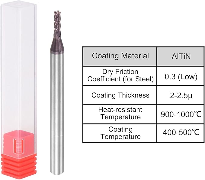 uxcell Square Nose End Mill, 2mm Tip Dia Solid Carbide AlTiN Coated CNC Router Bits 4 Flute Spiral Milling Cutter HRC55 with 4mm Shank 50mm (2-inch) Length