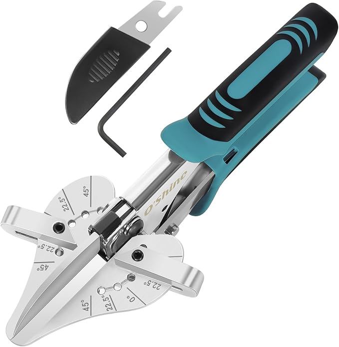 O?셎hine 22.5 Degree Ratchet Miter Shears For Angular Cutting Molding Wood Crafting, Quarter Round Cutting Tool Shoe Molding Cutters, Multi Angle Miter Shear Trim Cutter Hand Tool, w/ 1pc Extra Blade