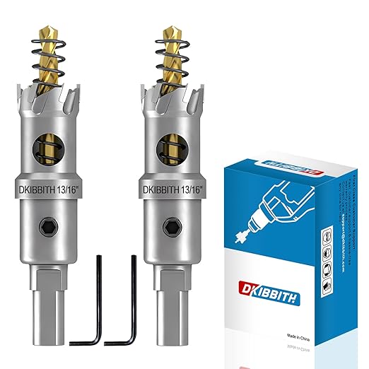 DKIBBITH TCT Hole Saw Set, 2-Pack 13/16" (21mm) Heavy Duty Tungsten Carbide Tipped Hole Cutters for Stainless Steel, Copper, Iron, Brass, Plastic with Titanium-Plated Pilot Drill Bits