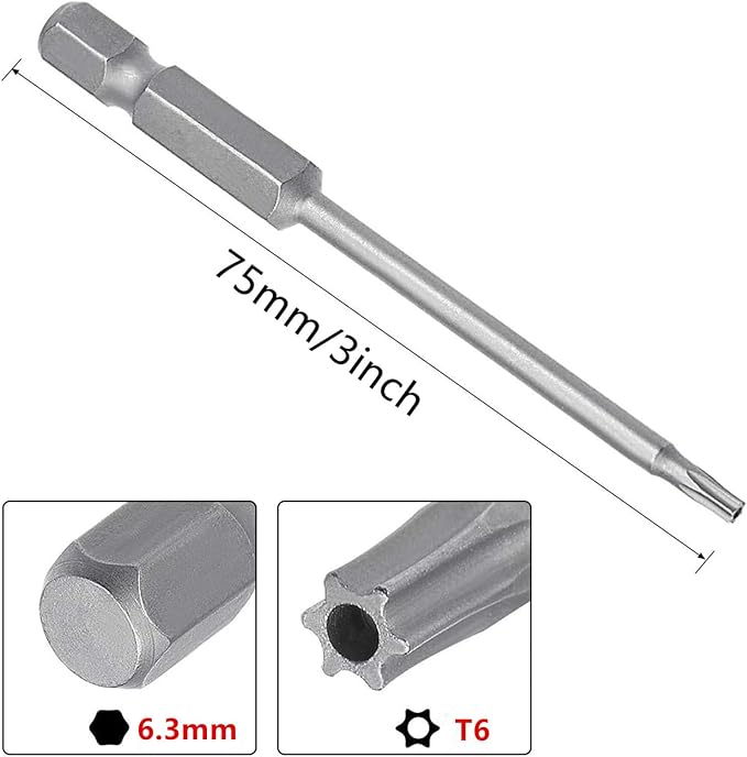 XMHF 10Pcs 75mm/3inch Long 1/4 Inch Hex Shank T6 Torx Head Magnetic Screwdriver Bits Security Tamper Proof Star 6 Point Screw Driver Set
