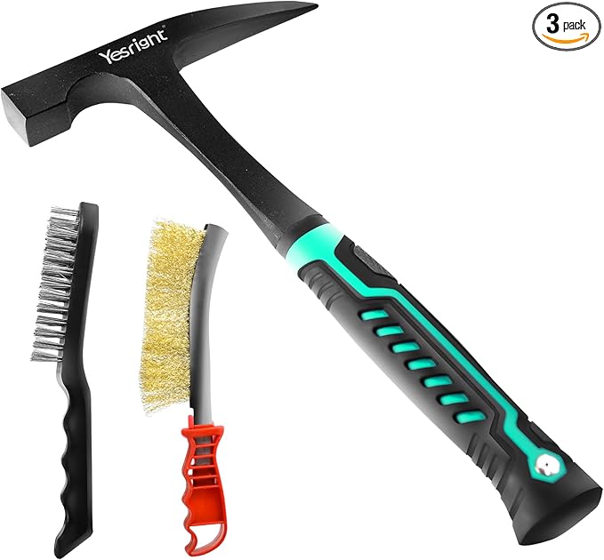 Chipping Hammer, 22oz Welding Chipping Hammer with 2Pcs Steel Wire Brush, Sheet Metal Hammers Slag Removal Tool for Welders Metal Cleaning Workshop & DIY Projects