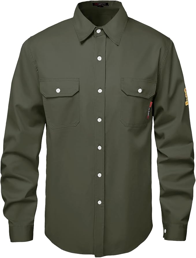 SKSAFETY 7oz FR Shirts for Men, Welding Shirt Hi Vis Flame Resistant 100% Cotton Fire Retardant Longsleeve Shirt CAT2