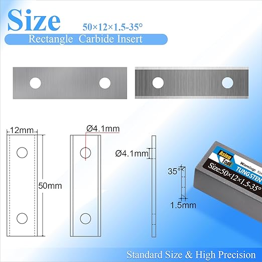 Asieg Tool 50x 12 x 1.5mm 2 inch Carbide Inserts Cutter Blades Paint Scraper 2 Edges for Woodworking Surfacing Groove Helical Planer Cutter Heads and Hand Hold Scraper 10pcs
