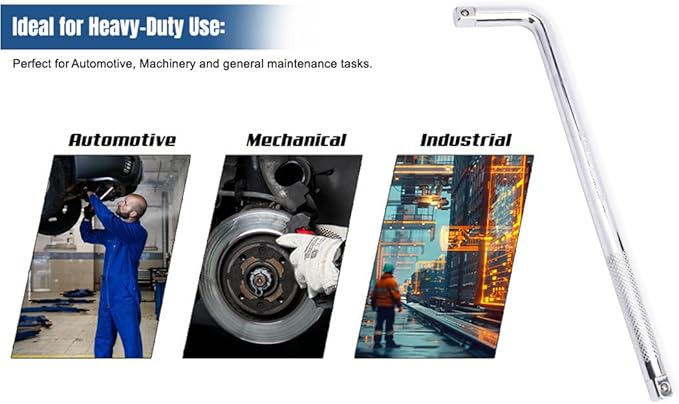 1/2 inch 12 drive Tool L Handle Socket Wrench, Heavy-Duty 10 inch Double-end L Shape Extension Bar L-Handle for Car, Truck, Van E-2211A