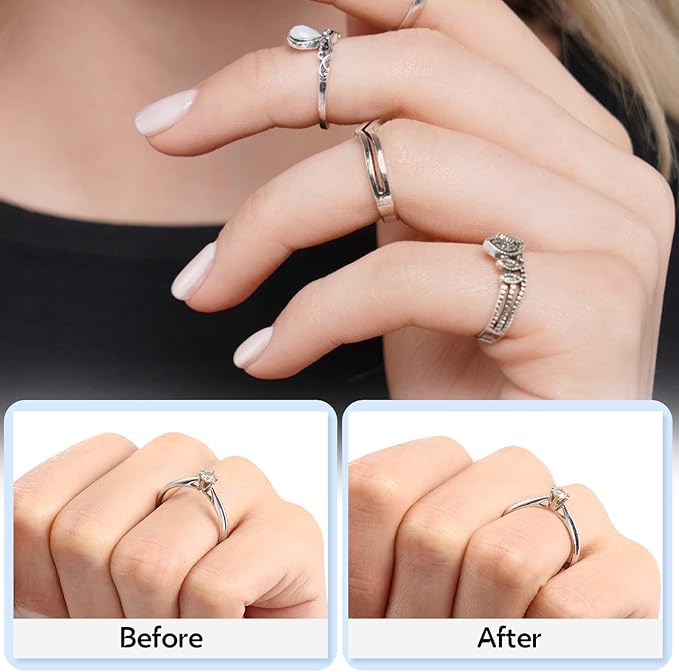 Anpro Ring Size Adjuster for Loose Rings, 52 Piece 4 Style for Different Band Widths Ring Sizer Adjuster Set, w/Polishing Cloth,Ring Size Measuring Tool