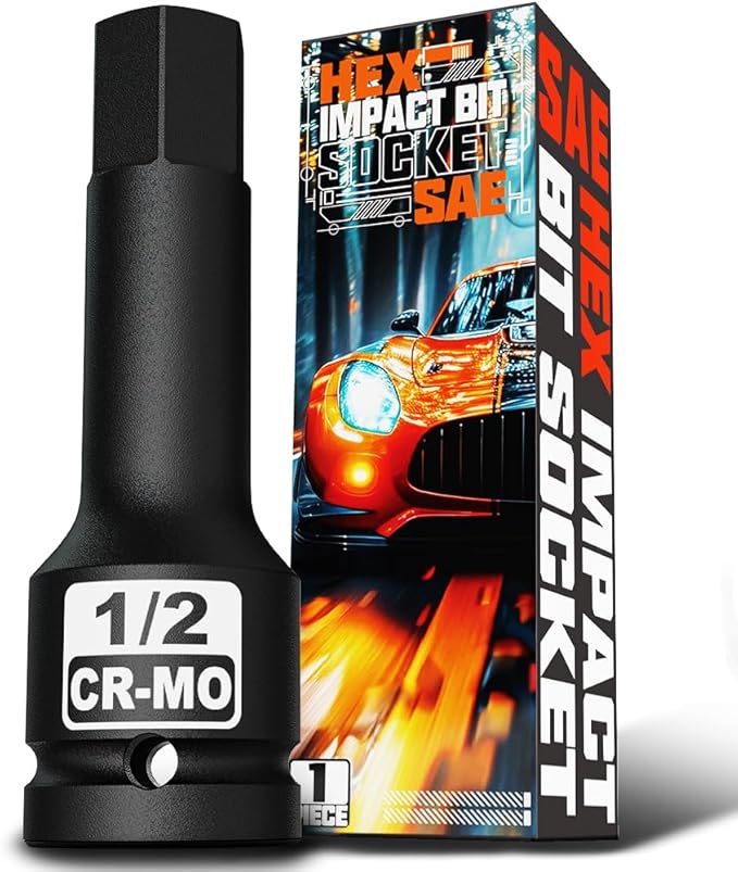 1/2" Drive H1/2-Inch Impact Hex Bit Socket, SAE Allen Bit Socket, Cr-Mo Steel, Removing Loosening Hexagon Bolts