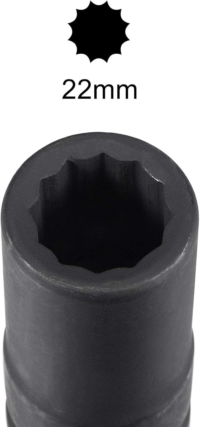 uxcell 3/4-Inch Drive 22mm 12-Point Deep Impact Socket, CR-MO Steel 78mm Length, Metric Sizes