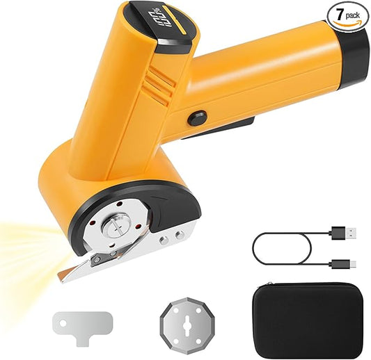 Cordless Electric Scissors 4-speed Adjustable with LED Smart Display, 4V Rechargeable Cardboard Cutter with Storage Box & 2 Blades, Electric box cutter for Cardboard Fabric Plastic Leather